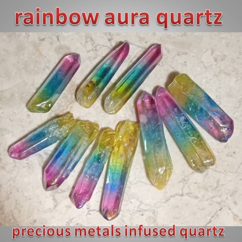 🔥3/$20 ONE RAINBOW AURA QUARTZ crystal stone rock point  CHAKRA -PLATINUM gold